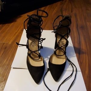 Black wrap up heels